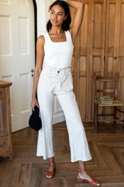 Zip Front Tulip Crop Pant 2 - Almond Stripe