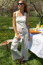 Zip Front Tulip Crop Pant 2 - Almond Stripe