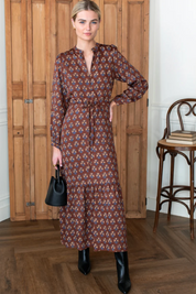 Frances 3 Dress Library Flowers - Cocoa