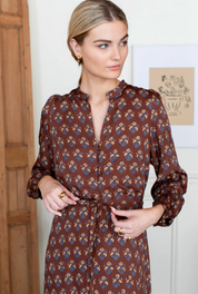 Frances 3 Dress Library Flowers - Cocoa