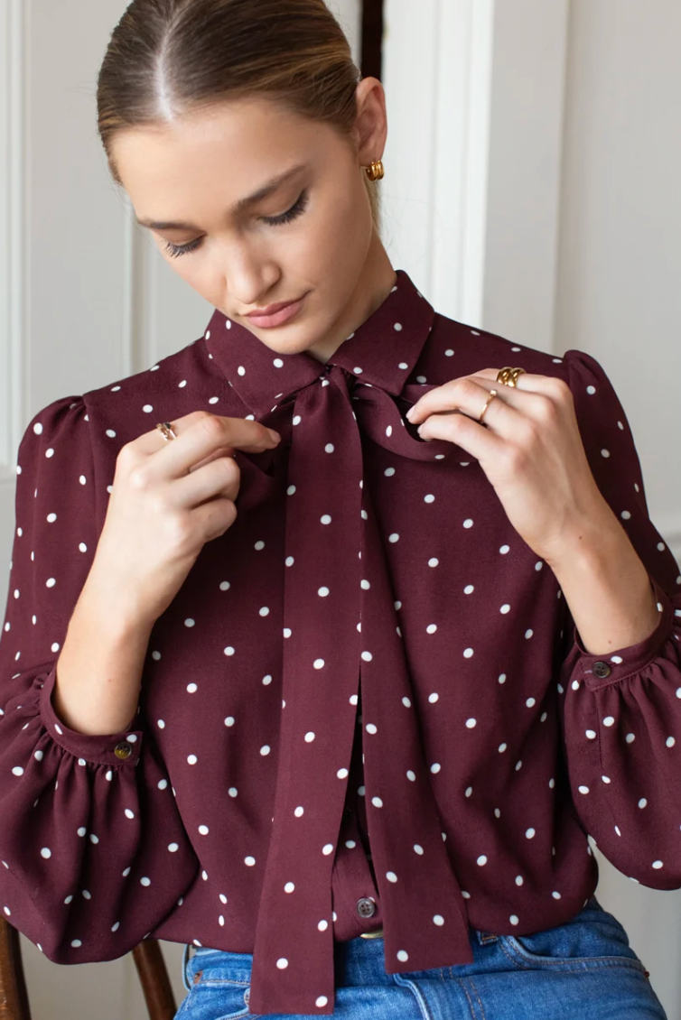 Frankie Blouse Small Dots - Tawny Port
