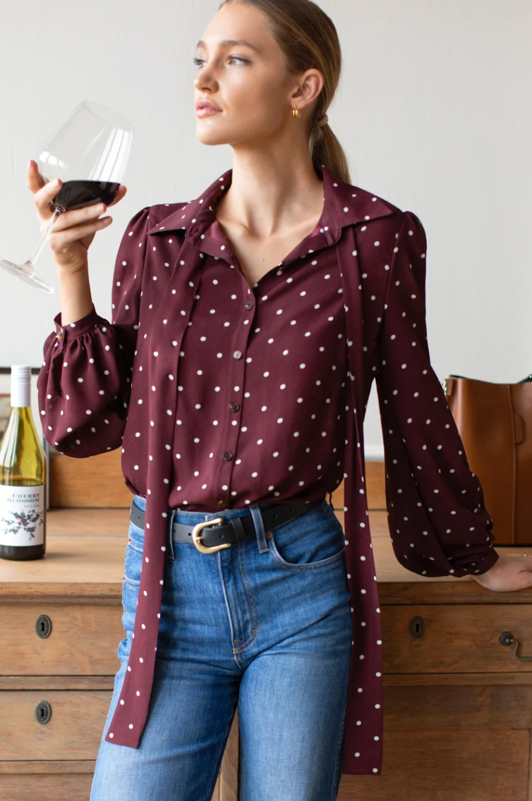 Frankie Blouse Small Dots - Tawny Port