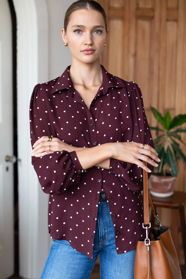Frankie Blouse Small Dots - Tawny Port