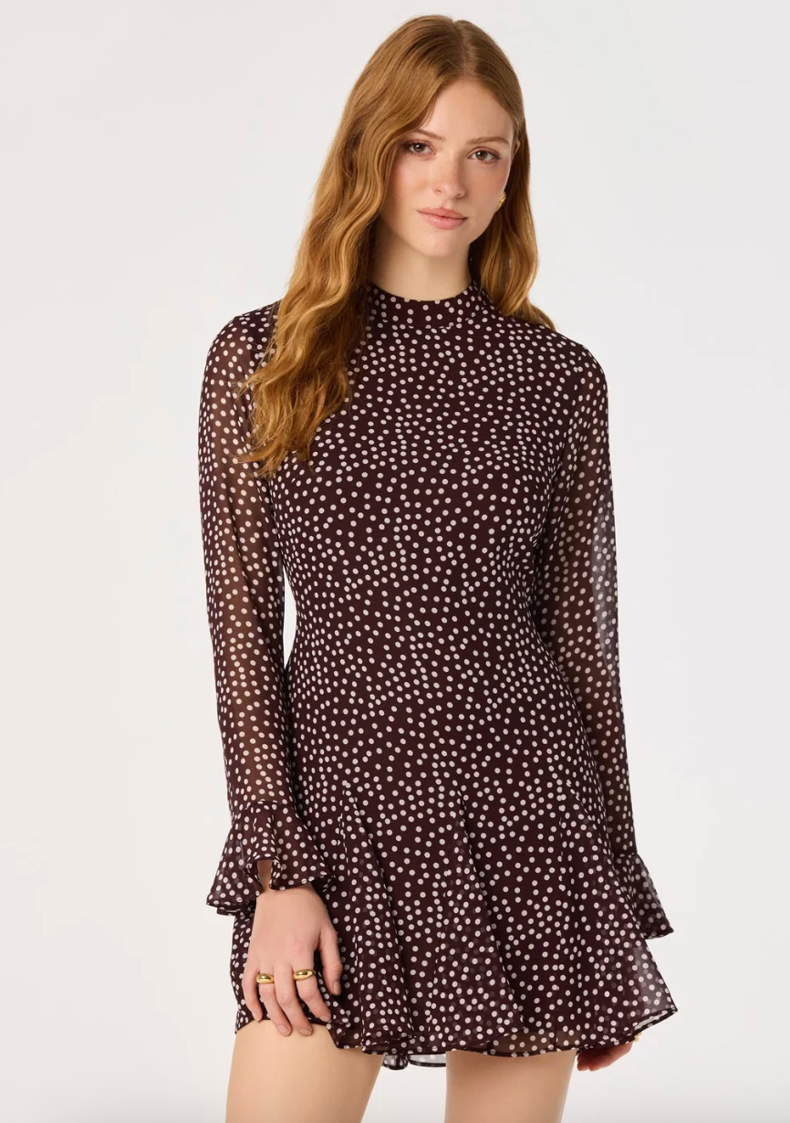 Tasha Dress - Brown Polka Dot
