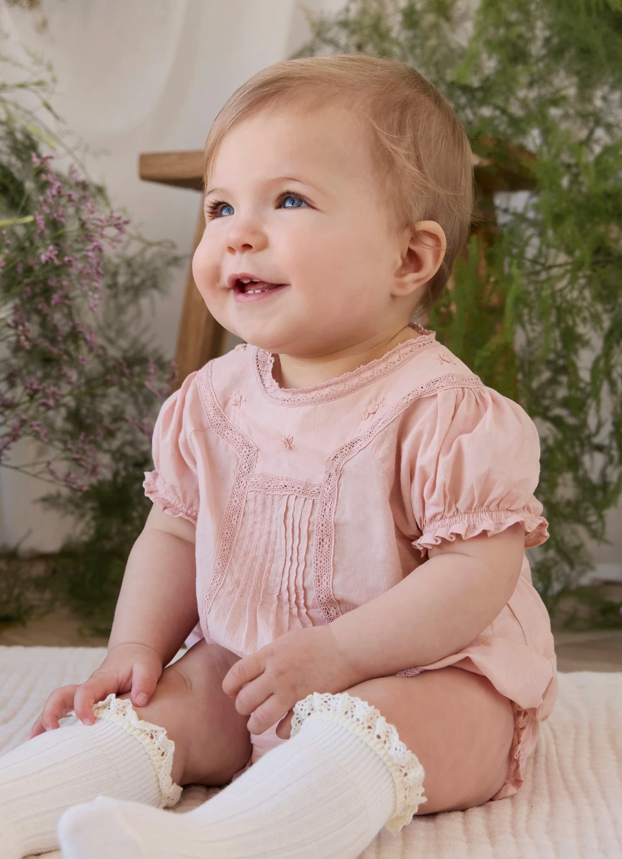 Organic Cotton Misty Playsuit -  Shell Pink