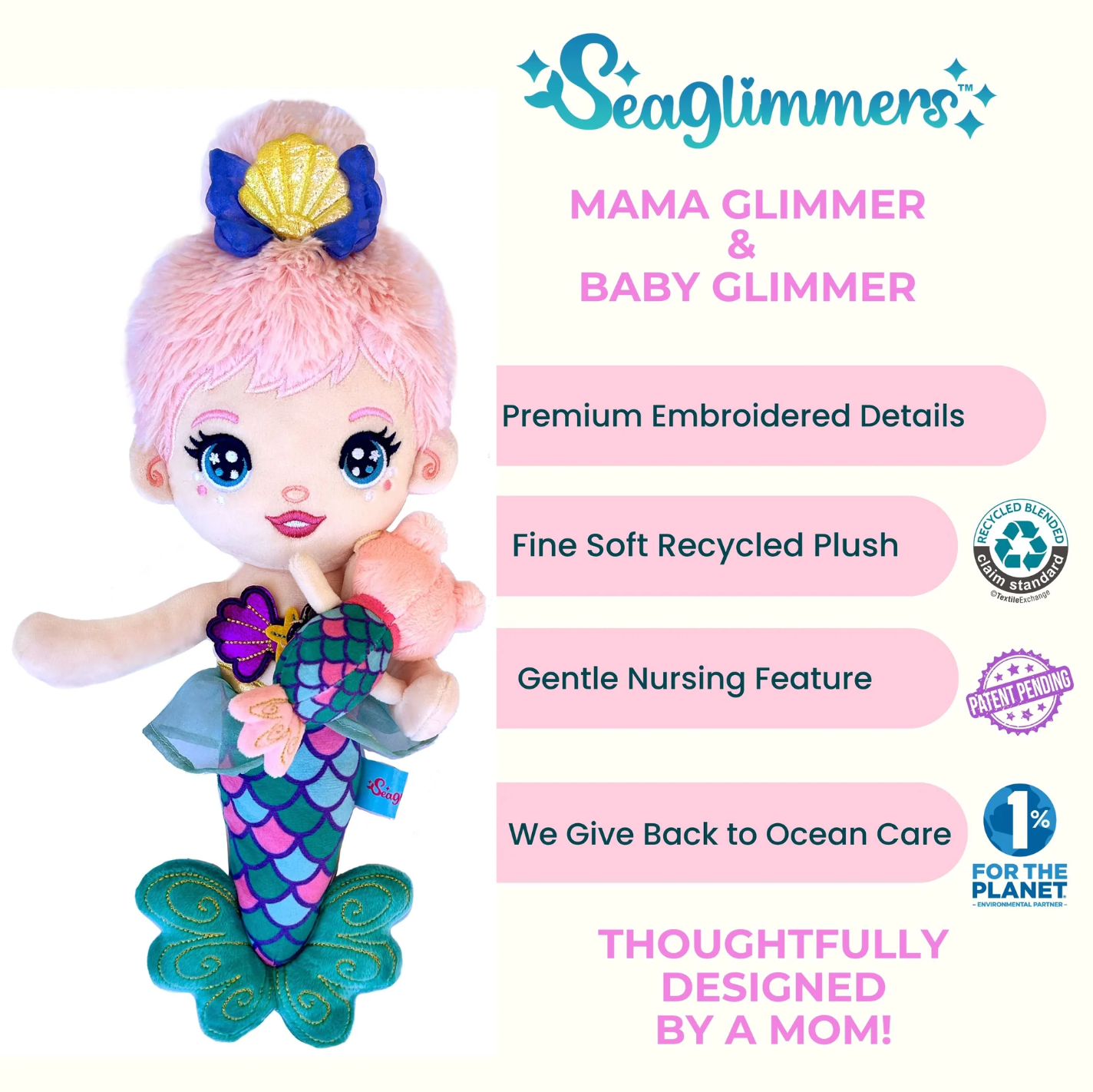 Mama Glimmer Doll with Baby - Dark Purple 14 Inch