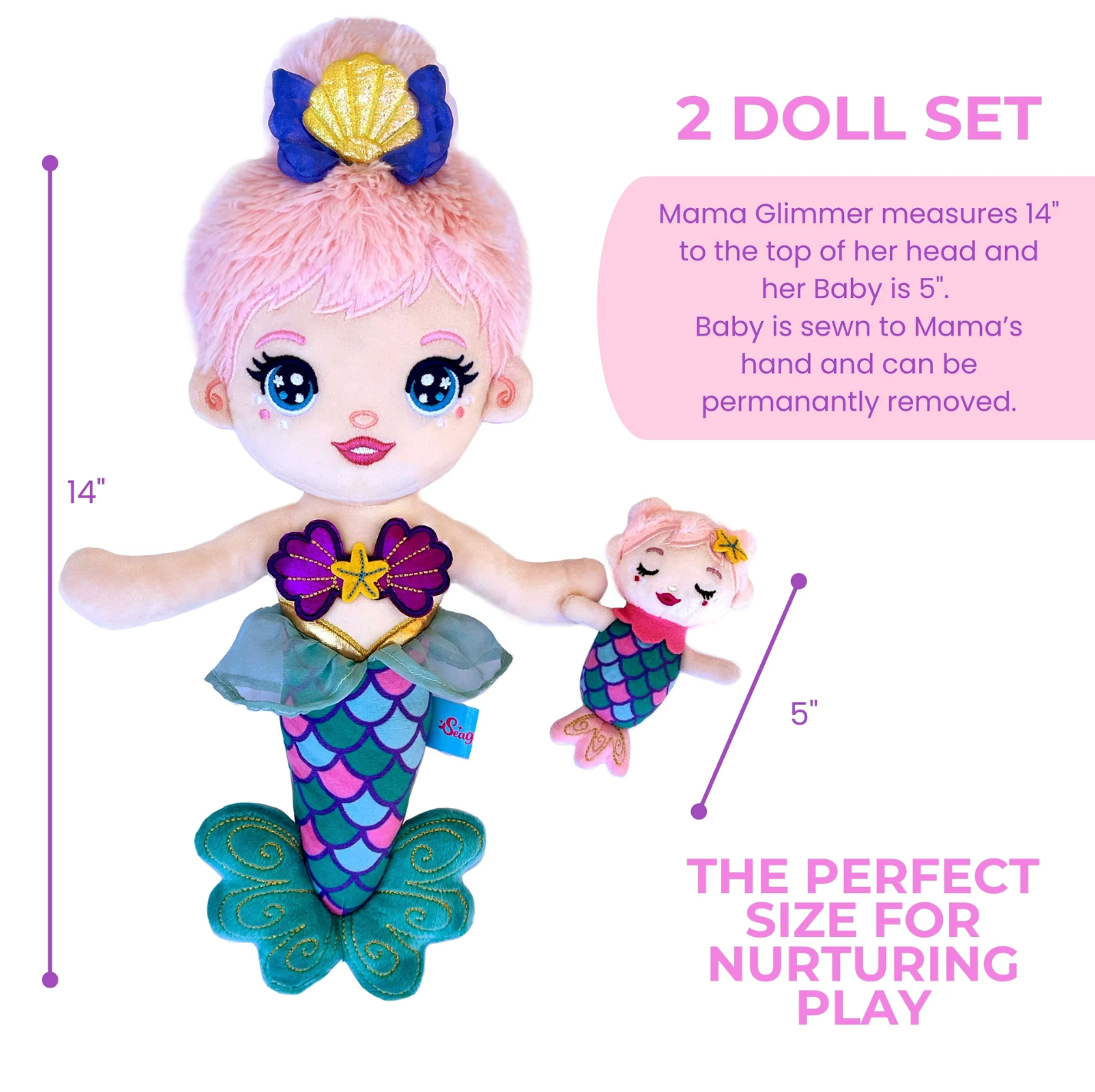 Mama Glimmer Doll with Baby - Dark Purple 14 Inch