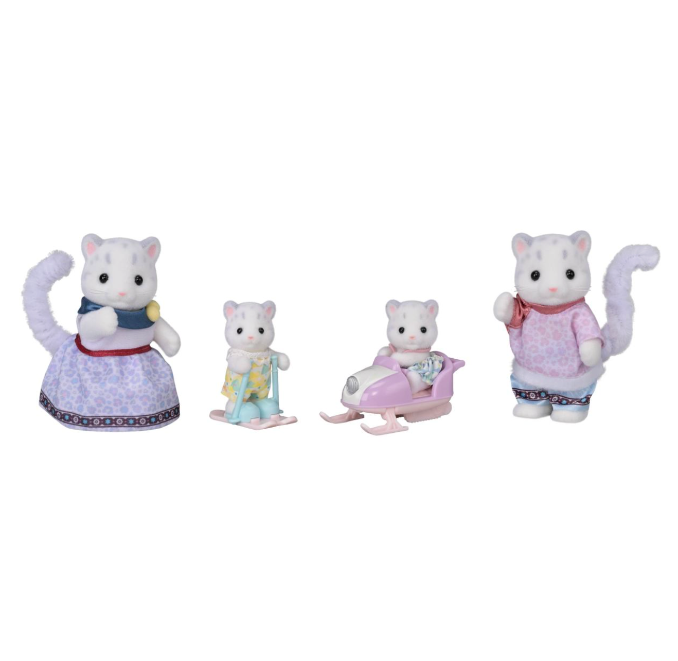 Snow Leopard Family, Set of 4 Collectible Doll Figures