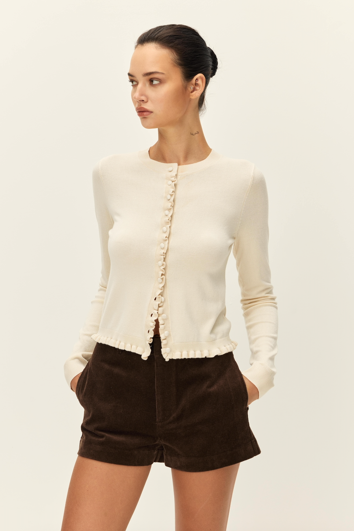 Camille Ruffled Knit Cardigan - Cream
