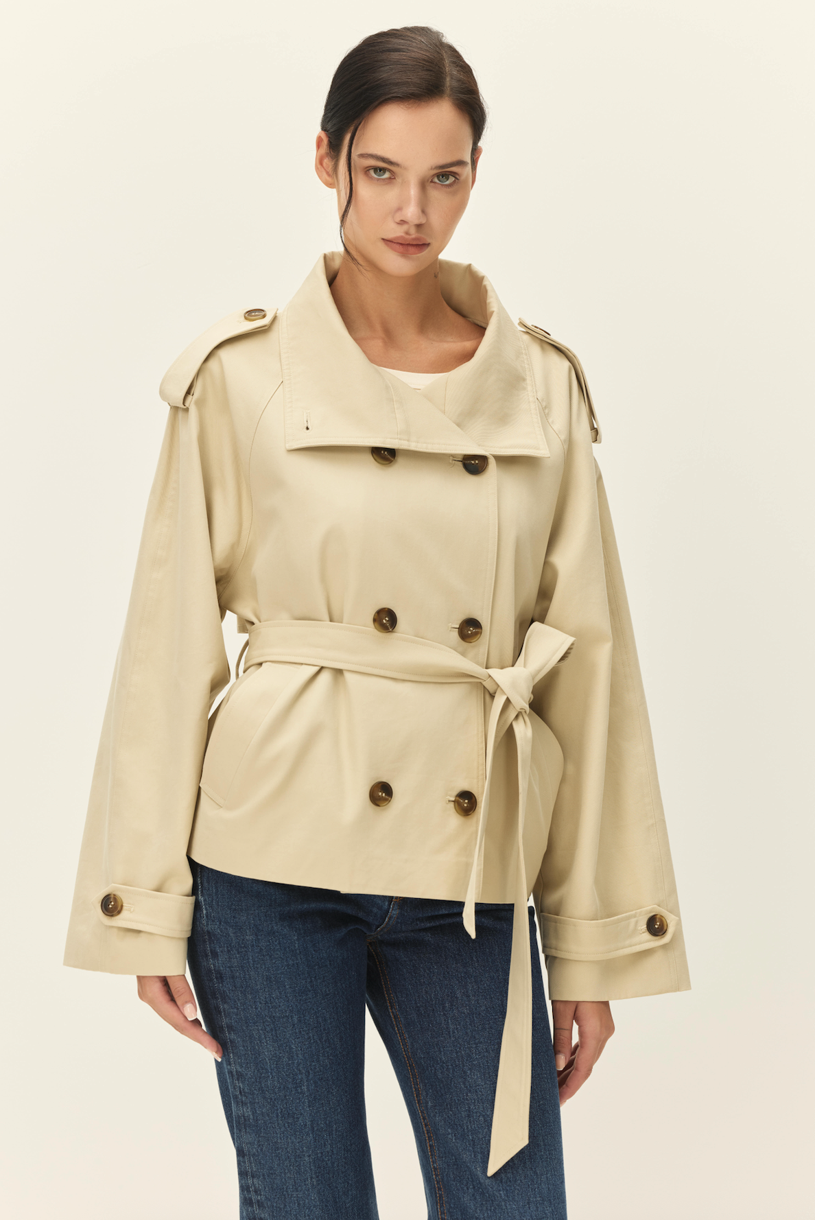 Saint Cropped Trench Jacket - Khaki