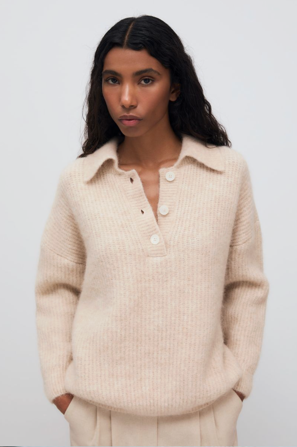Mimi Woman Knit Polo Moonlight - White