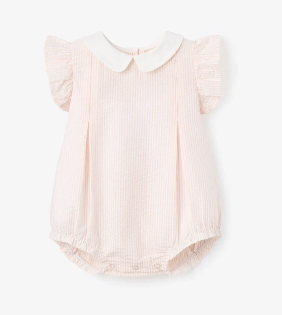 Seersucker Flutter Sleeve Peter Pan Bubble - Pink