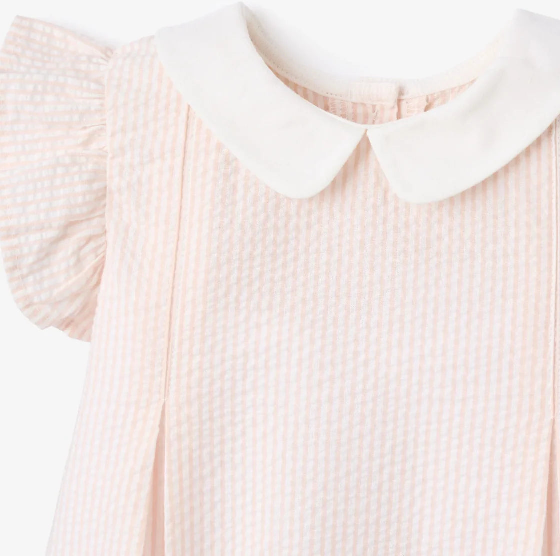 Seersucker Flutter Sleeve Peter Pan Bubble - Pink