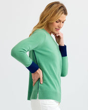 Cashmere Contrast Crew - Matcha-Navy