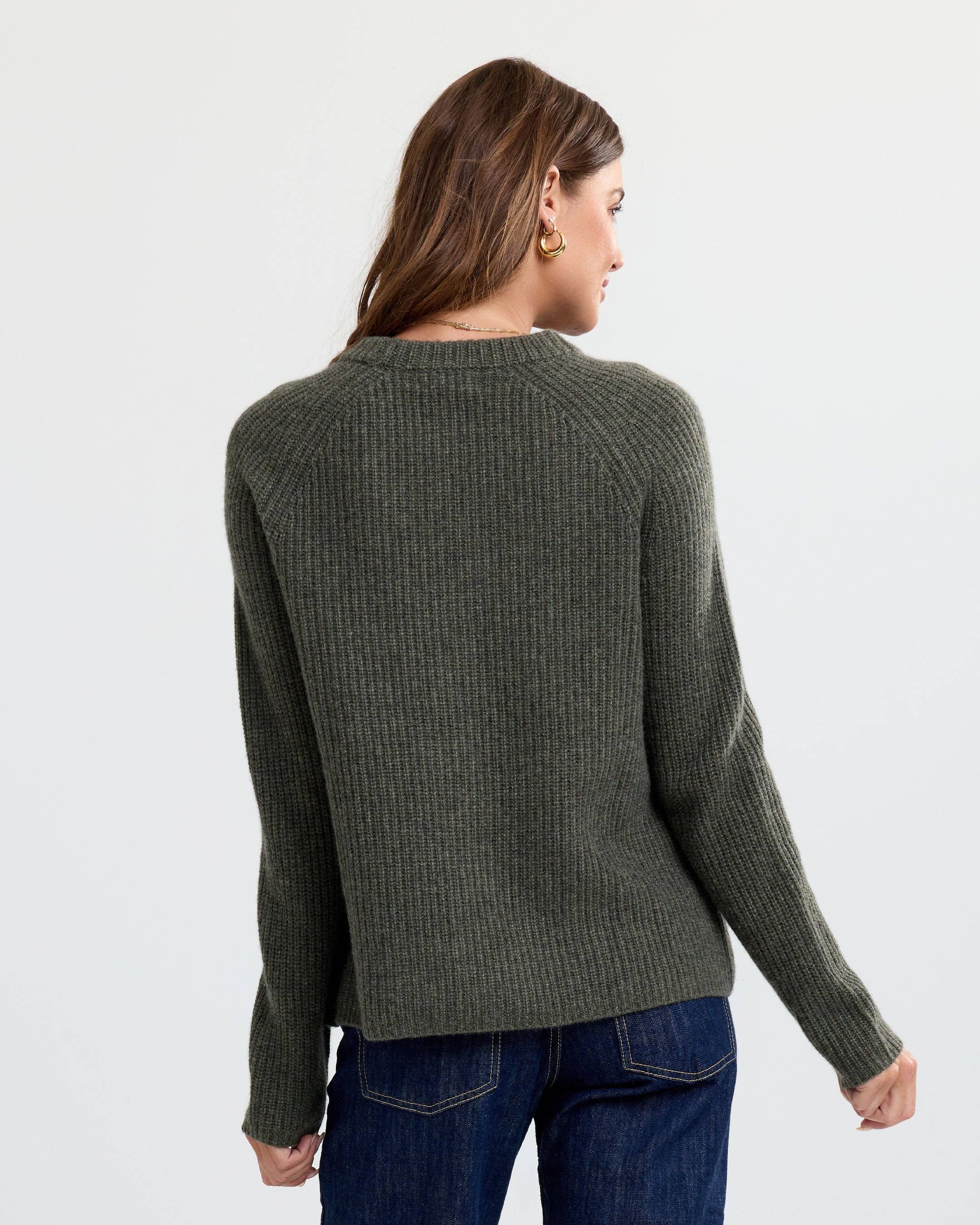 Cashmere Fisherman Crew- Dark Olive