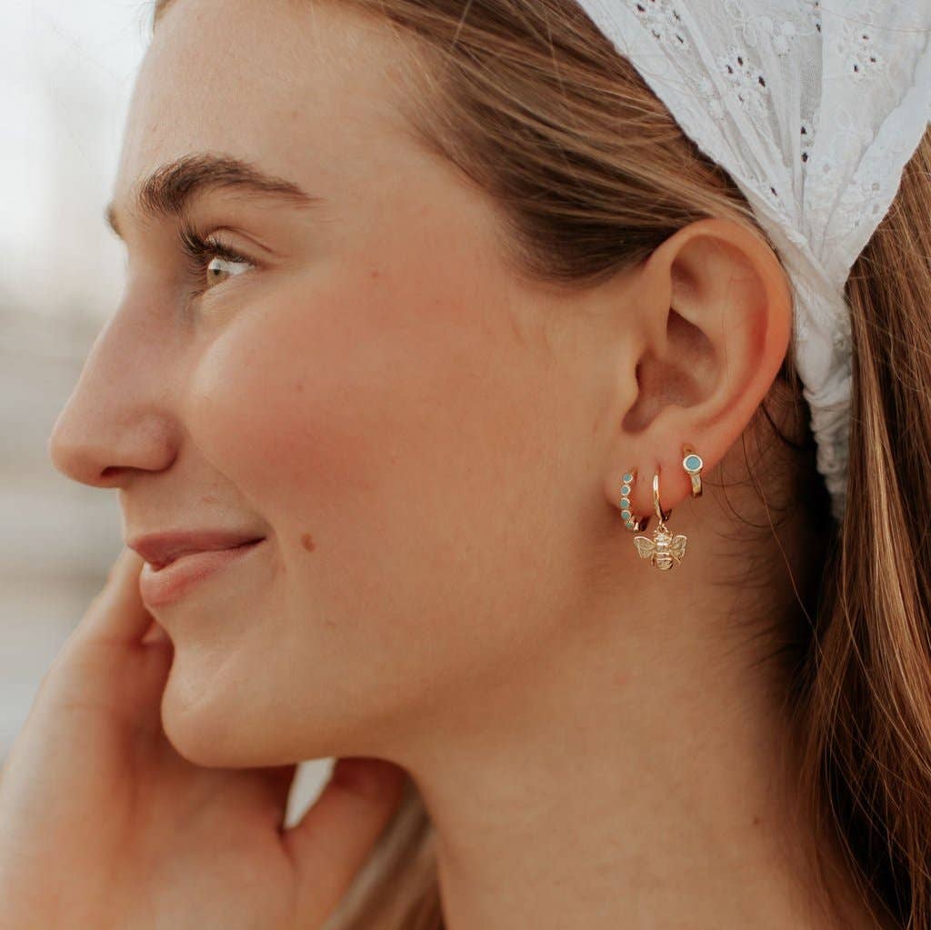 Gaby Turquoise Hoops: Gold