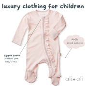 Baby Ruffle Footie 2-Way Zipper – Organic Cotton Waffle Knit: 3-6M