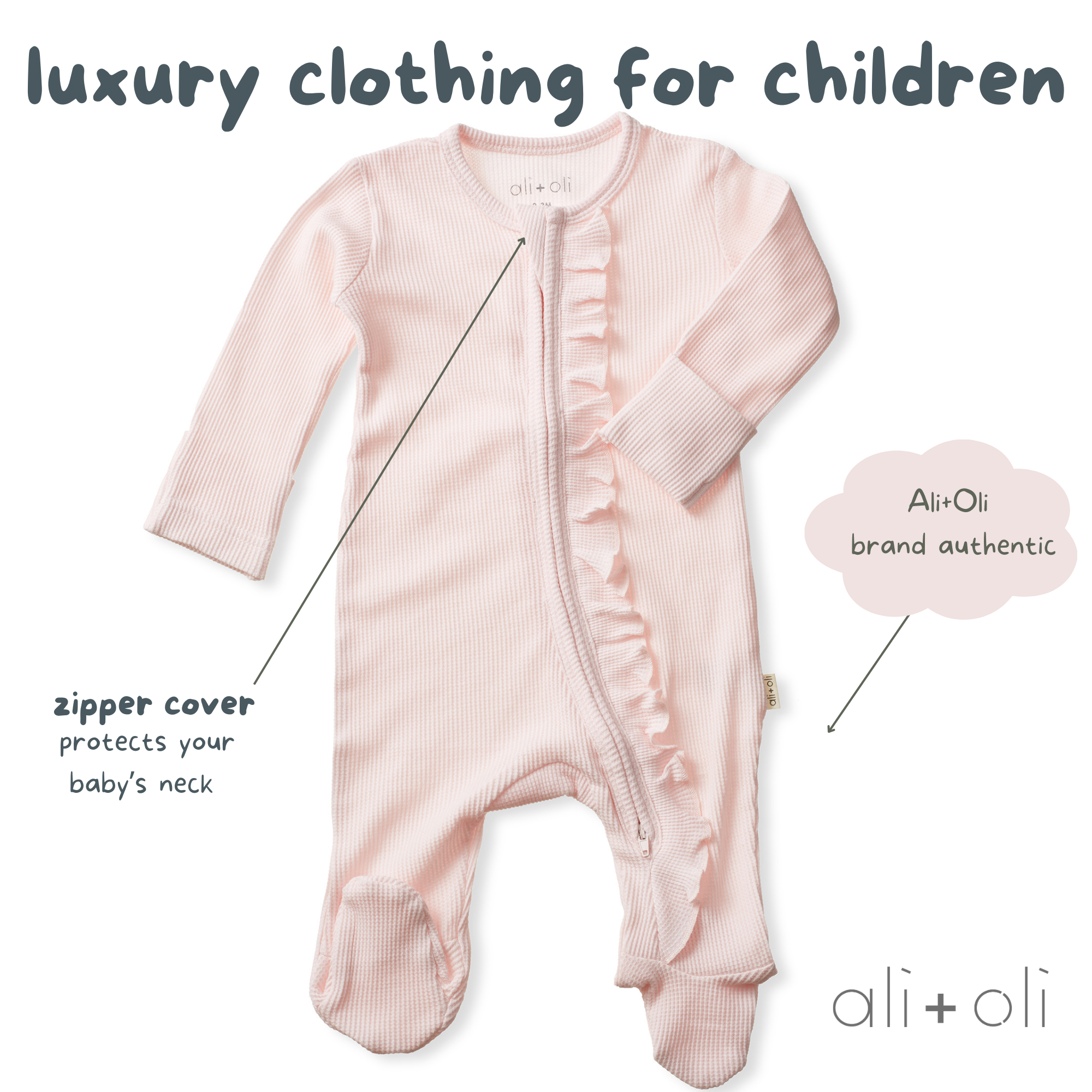 Baby Ruffle Footie 2-Way Zipper – Organic Cotton Waffle Knit: 3-6M