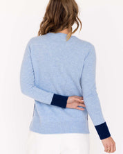 Cashmere Contrast Crew: Stonewash/Navy