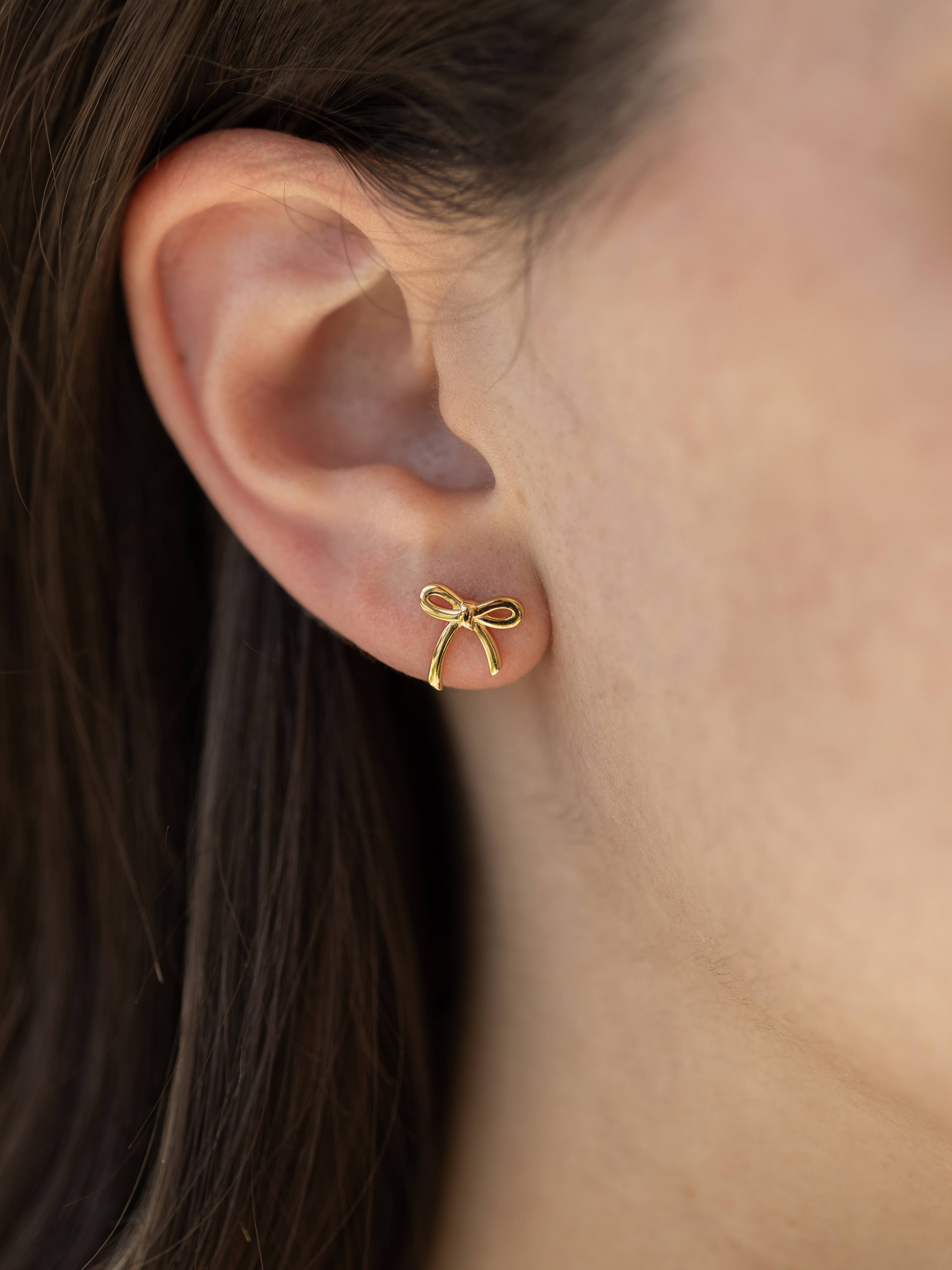 Dainty Bow Stud Earrings in Gold