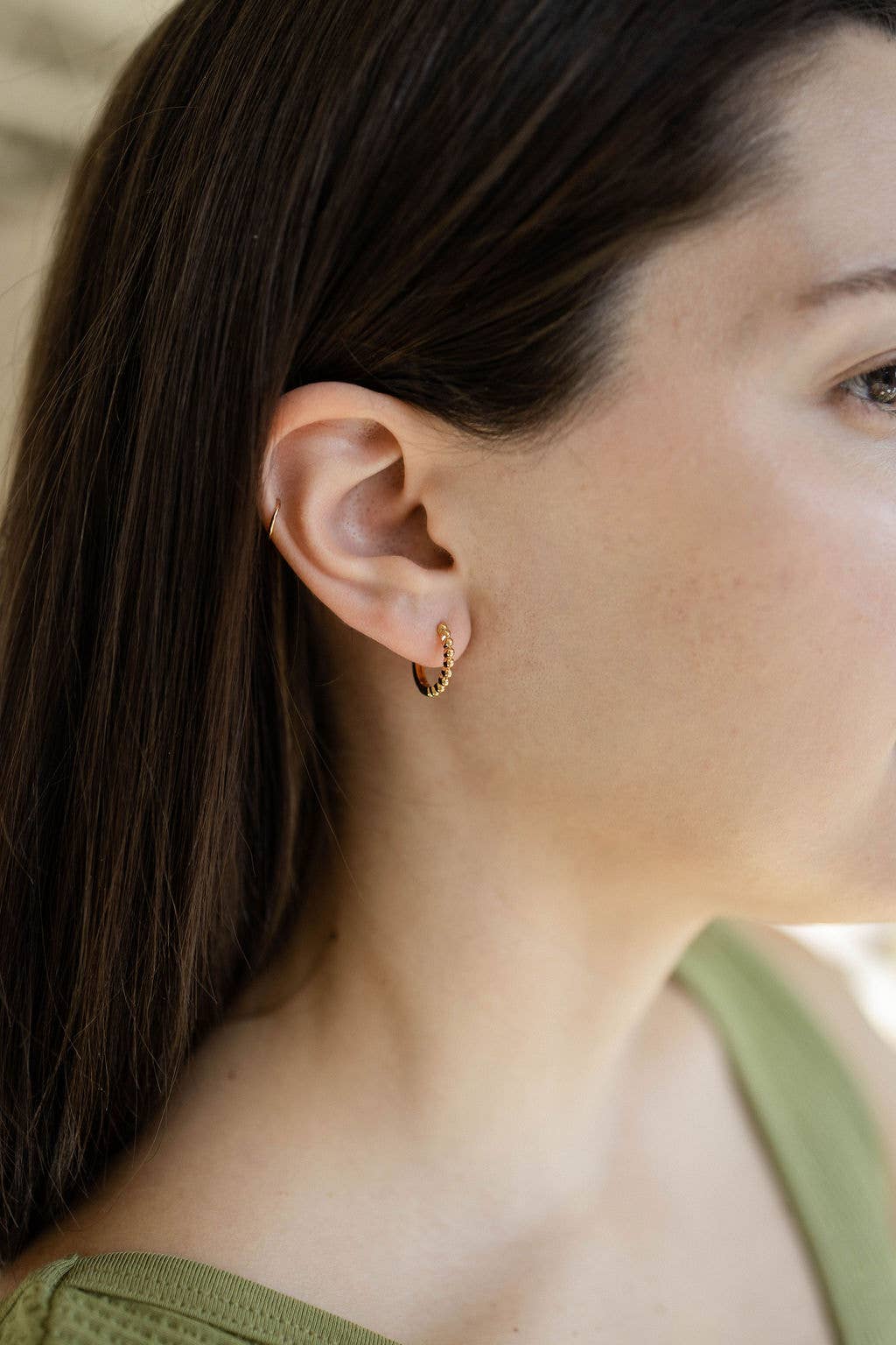 Small Beaded Hoop Earrings in Gold