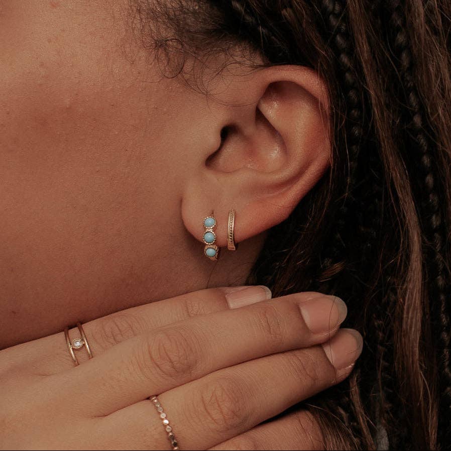 Lainey Turquoise Hoops: Gold