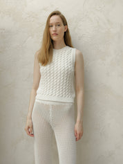 Fine Cotton Cable Tank Top (3D-Knit): White