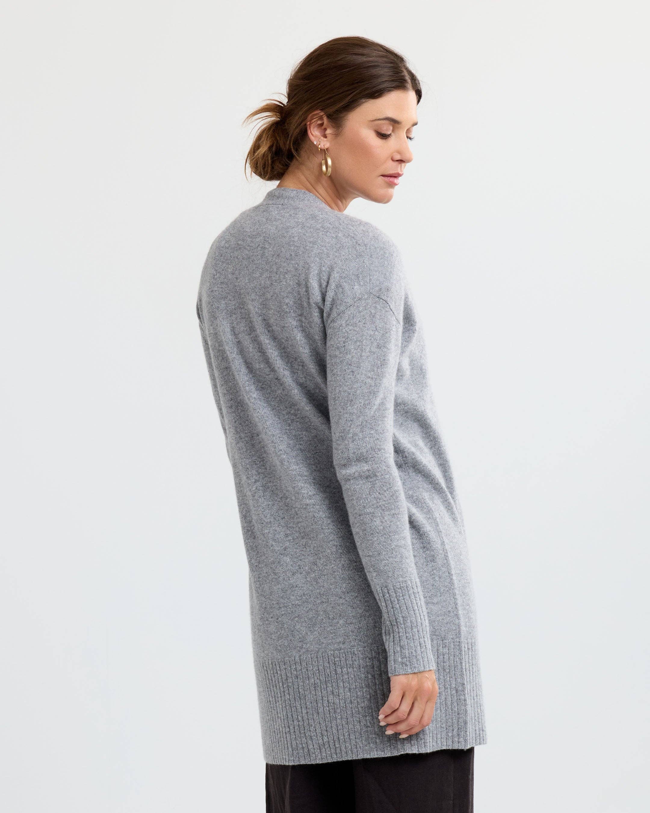 Long Cashmere Cardigan- Stone