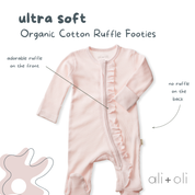 Baby Ruffle Footie 2-Way Zipper – Organic Cotton Waffle Knit: 3-6M