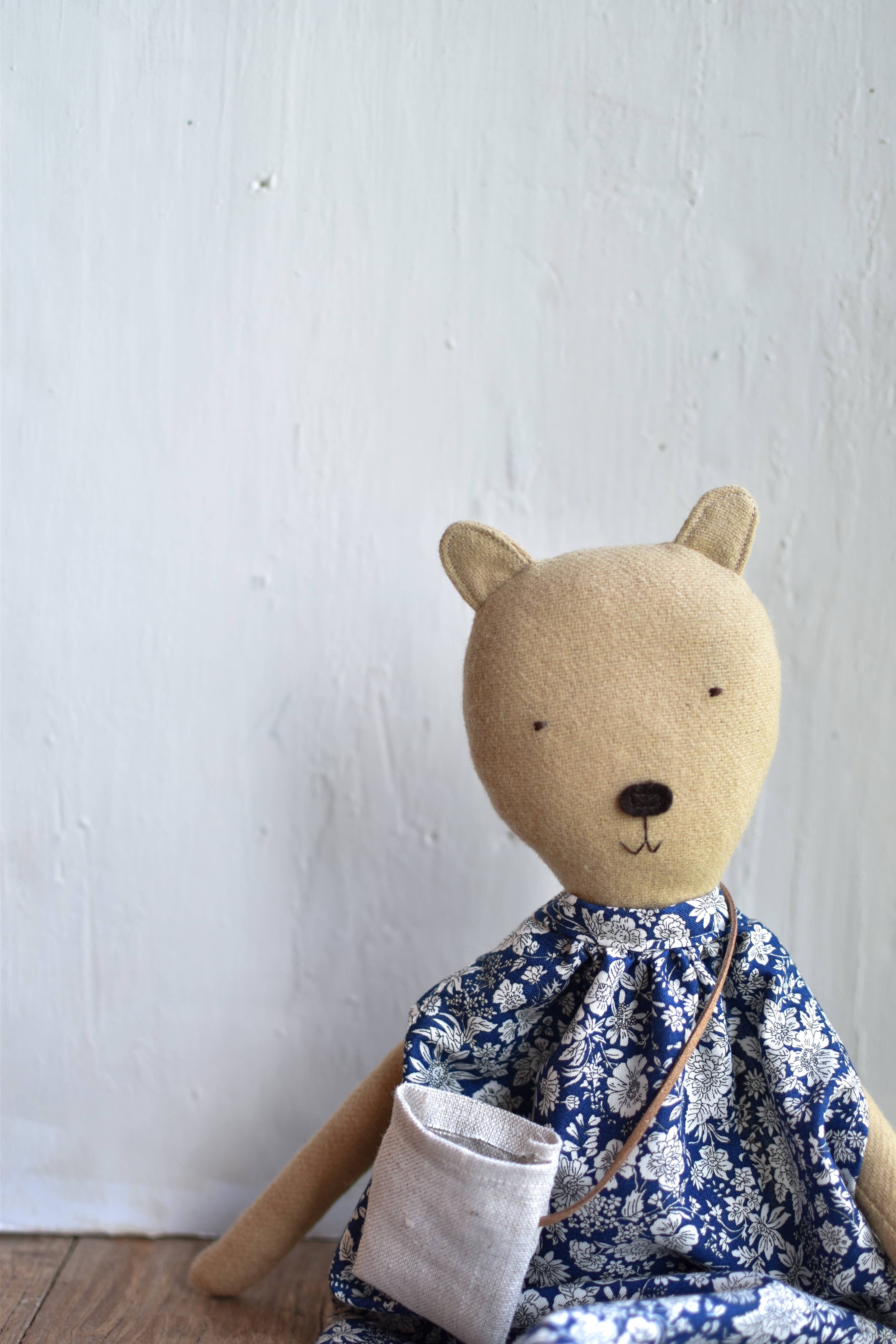 Agatha the Bear – Heirloom Wool Doll in Field Liberty Floral