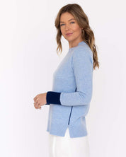 Cashmere Contrast Crew: Stonewash/Navy