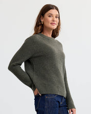 Cashmere Fisherman Crew- Dark Olive
