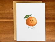 Hey cutie all-occasion food pun card, Cute orange love card