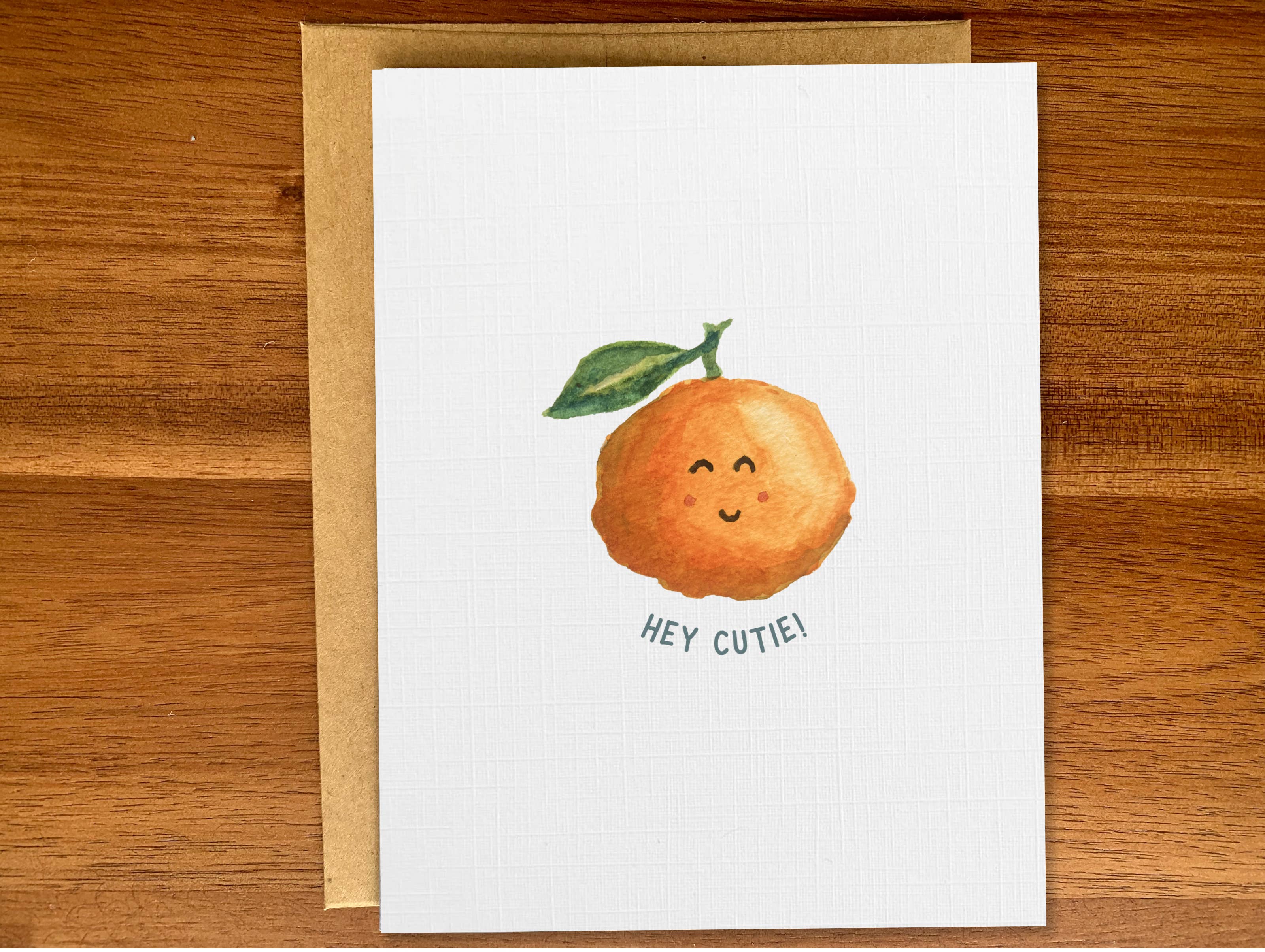Hey cutie all-occasion food pun card, Cute orange love card