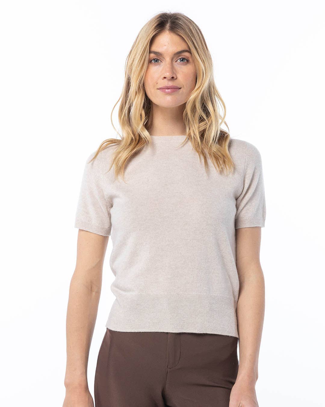 Short Sleeve Cashmere Crew - Oatmeal