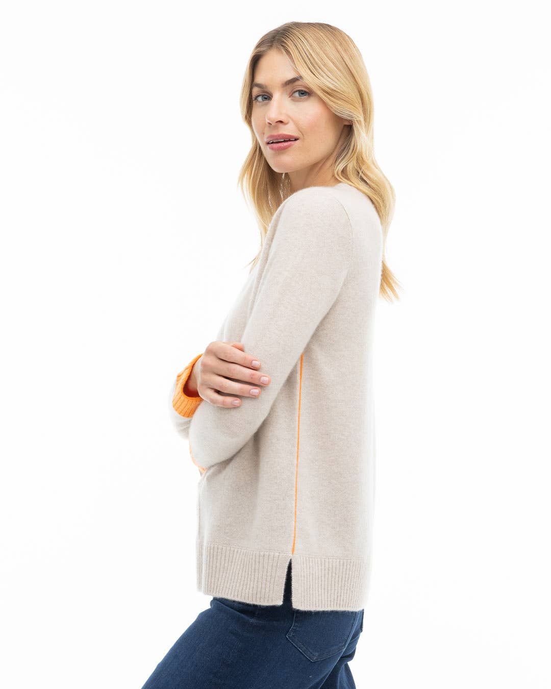 Cashmere Contrast Crew: Sand - Orange