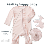Baby Ruffle Footie 2-Way Zipper – Organic Cotton Waffle Knit: 3-6M