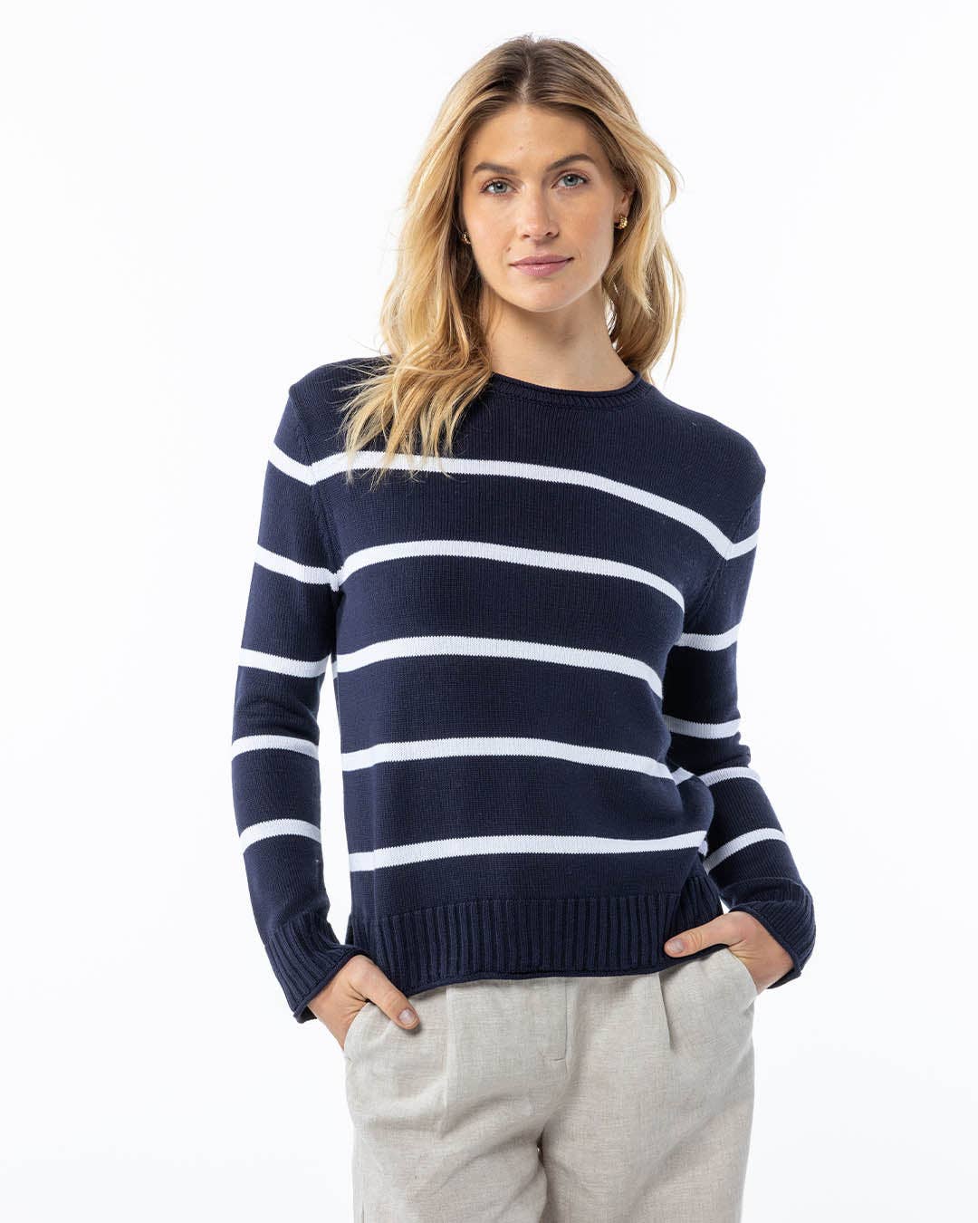 Everyday Cotton Crew - Navy & White Stripe