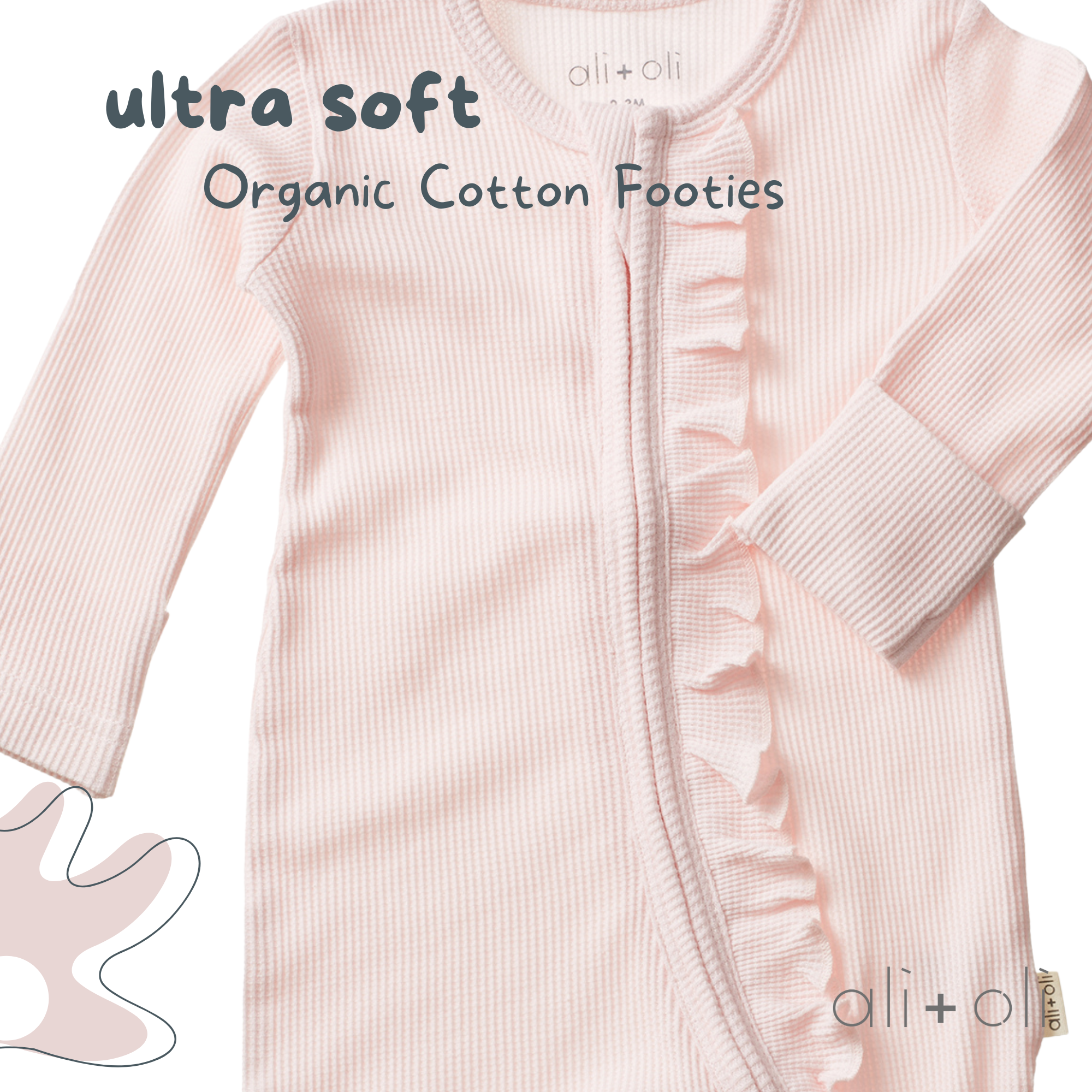 Baby Ruffle Footie 2-Way Zipper – Organic Cotton Waffle Knit: 3-6M