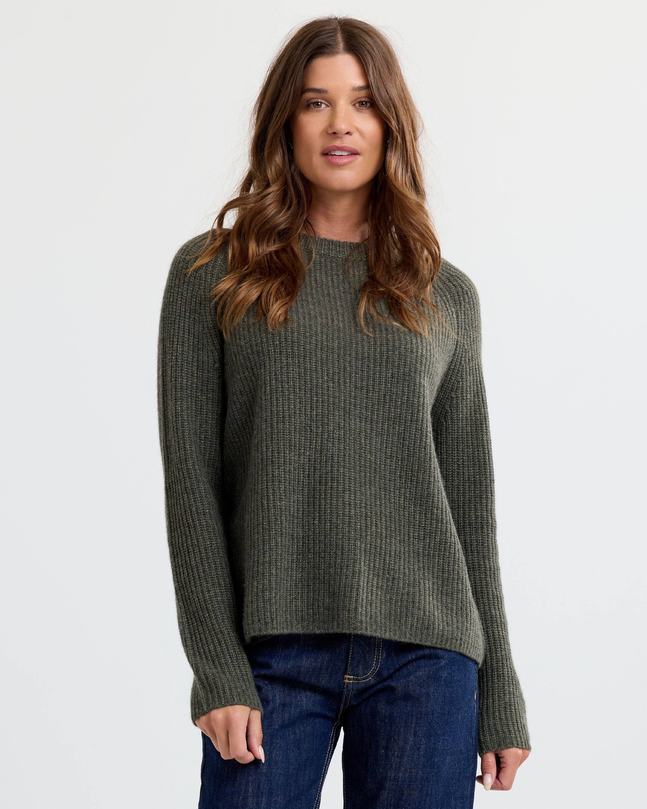 Cashmere Fisherman Crew- Dark Olive