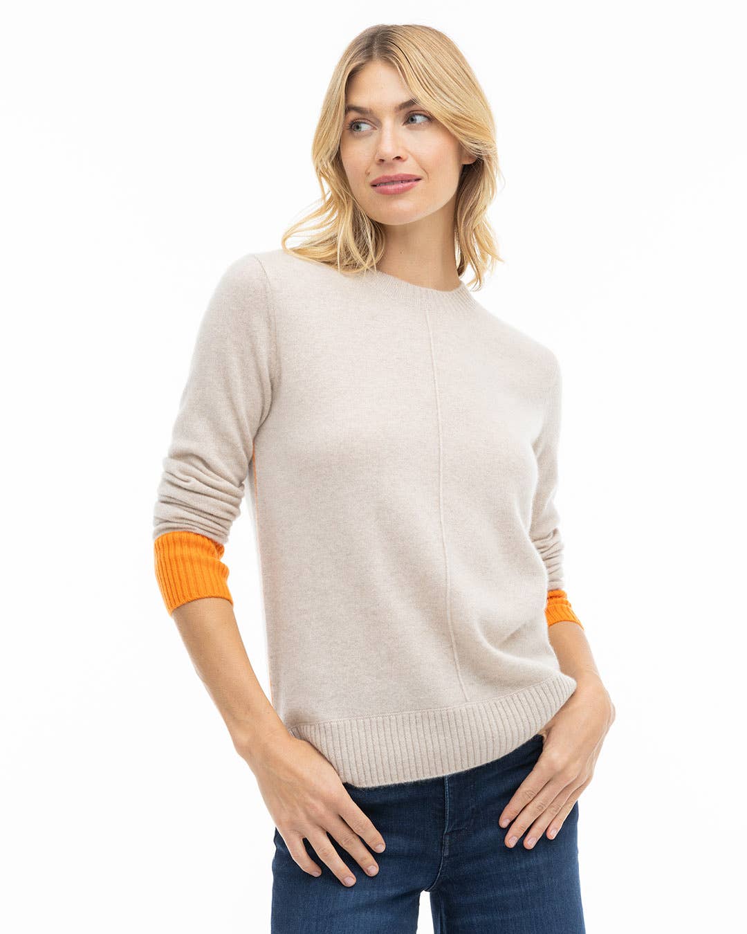 Cashmere Contrast Crew: Sand - Orange
