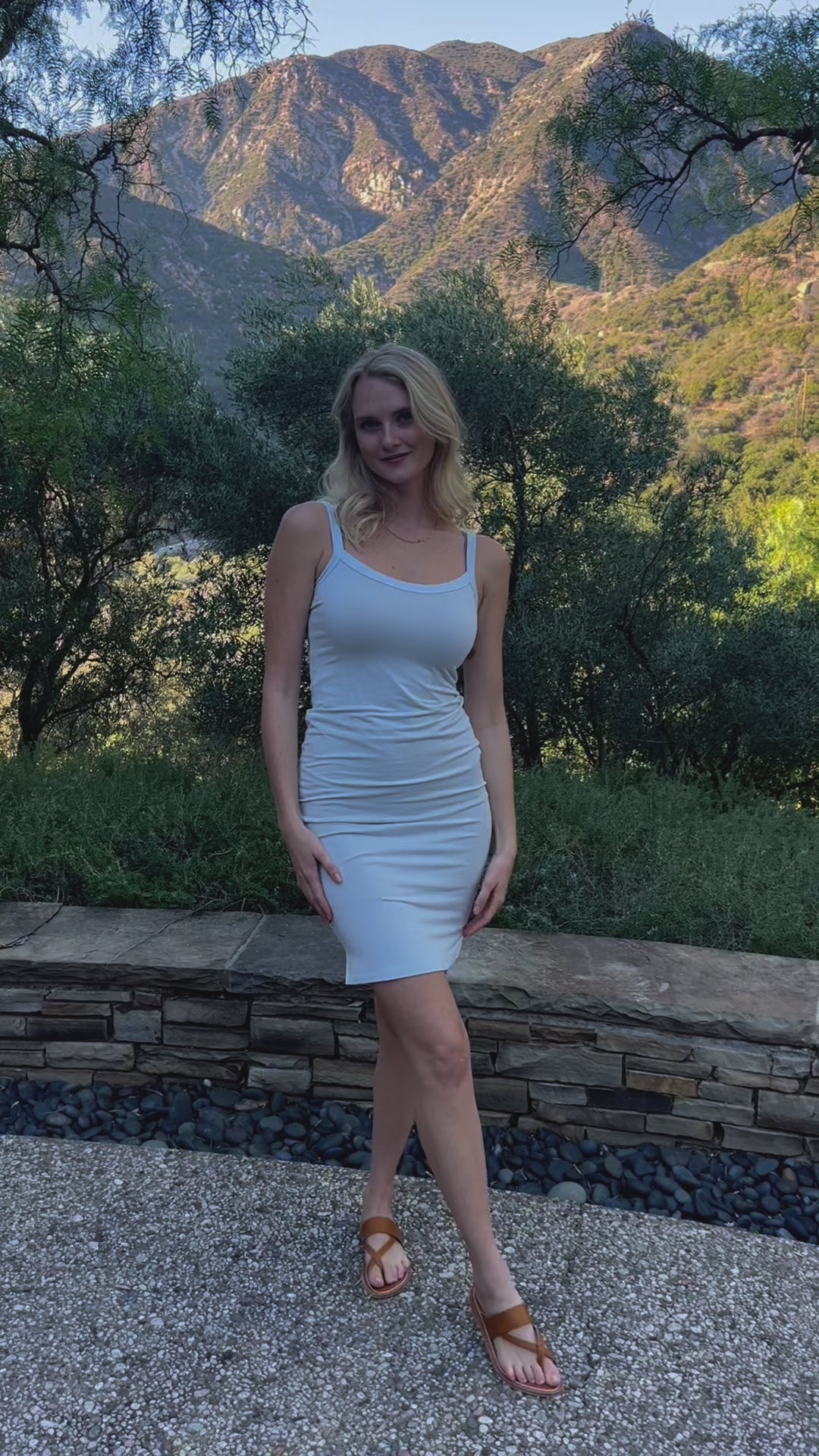 blue tank dress Knit Fitted around the chest Satin Tank Dress in Pool